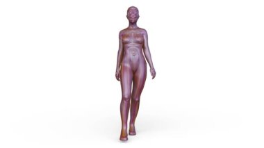 Yürüyen bir kadın sayborgun 3 boyutlu tasviri