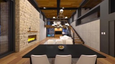 Oturma odasının gece görüşlü 3D görüntüsü