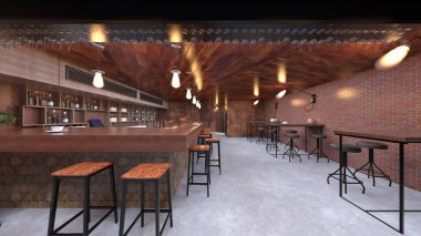 Tuğla duvar restoranlarının 3 boyutlu canlandırması