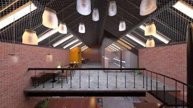 Tuğla duvar restoranlarının 3 boyutlu canlandırması