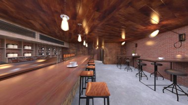 Tuğla duvar restoranlarının 3 boyutlu canlandırması