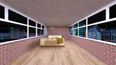 Oturma odasının gece görüşlü 3D görüntüsü