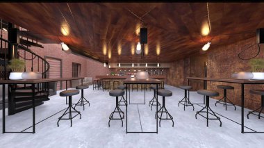 Tuğla duvar restoranlarının 3 boyutlu canlandırması