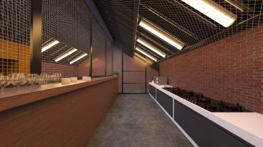 Tuğla duvar restoranlarının 3 boyutlu canlandırması