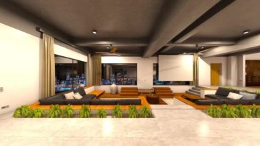 Oturma odasının gece görüşlü 3D görüntüsü