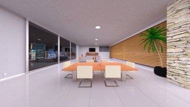 Oturma odasının gece görüşlü 3D görüntüsü