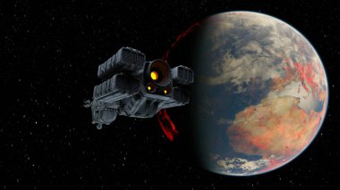 Bir uzay gemisinin ve Dünya 'nın 3 boyutlu canlandırması