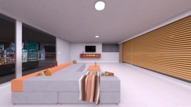 Oturma odasının gece görüşlü 3D görüntüsü