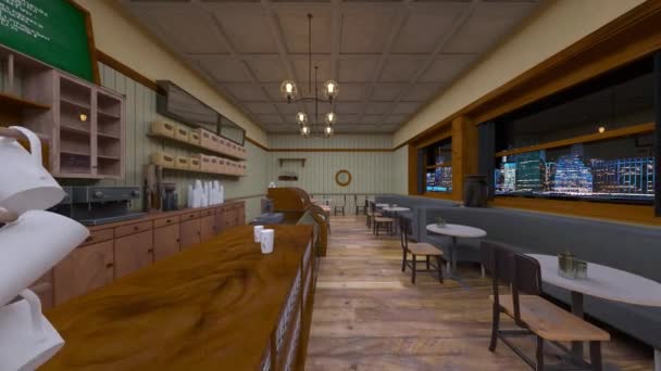 Renderização Café Com Vista Noturna — Vídeo de Stock