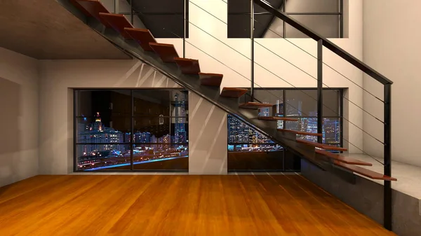 客厅和餐厅的3D渲染 — 图库照片