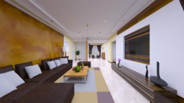 Oturma odası ve yemek odasının 3 boyutlu canlandırması