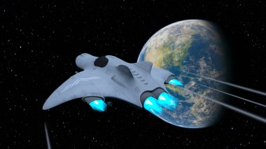 Bir uzay gemisinin ve Dünya 'nın 3 boyutlu canlandırması