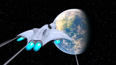 Bir uzay gemisinin ve Dünya 'nın 3 boyutlu canlandırması