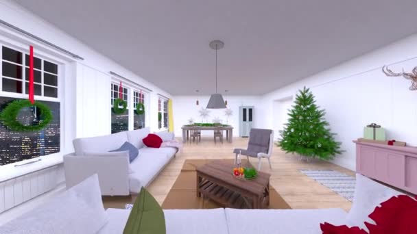 Rendering Des Wohnzimmers Mit Weihnachtsbaum — Stockvideo