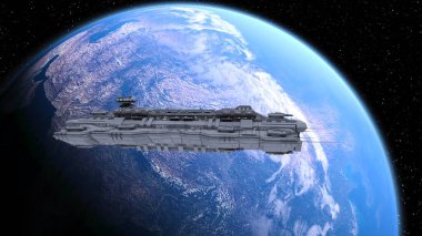 Bir uzay gemisinin ve Dünya 'nın 3 boyutlu canlandırması