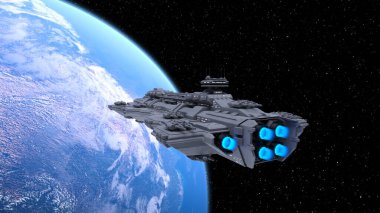 Bir uzay gemisinin ve Dünya 'nın 3 boyutlu canlandırması