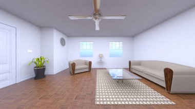 Oturma odasının 3 boyutlu görüntüsü