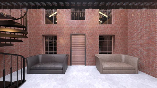 3D rendering of the brick wall restaurants