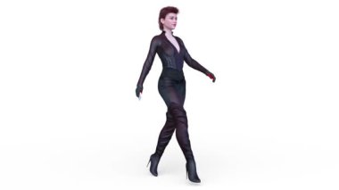 Yürüyen bir siber kadının 3 boyutlu canlandırması