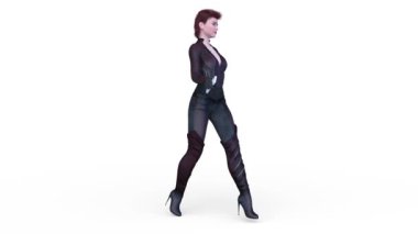 Yürüyen bir siber kadının 3 boyutlu canlandırması