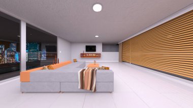 Oturma odasının gece görüşlü 3D görüntüsü