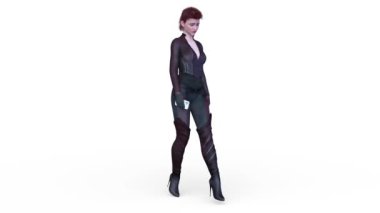 Yürüyen bir siber kadının 3 boyutlu canlandırması