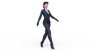 Yürüyen bir siber kadının 3 boyutlu canlandırması