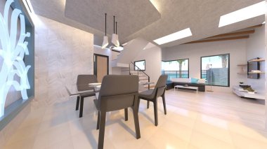 Oturma odasının 3 boyutlu görüntüsü