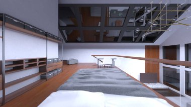 Oturma odası ve yemek odasının 3 boyutlu canlandırması