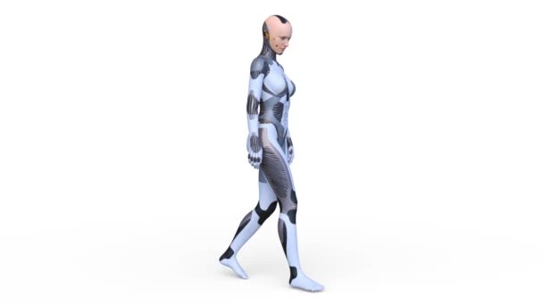 女性机器人面朝下行走的3D图像 — 图库视频影像