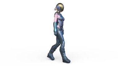 Yüzükoyun yürüyen bir siber kadının 3 boyutlu görüntüsü