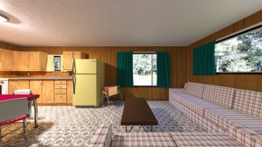 Ormandaki bir evin 3 boyutlu canlandırması