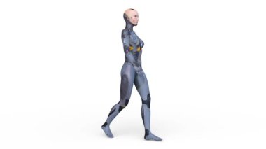 Yürüyen bir kadın sayborgun 3 boyutlu tasviri