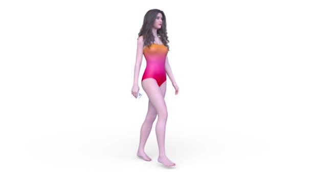 水着姿の歩行女の3Dレンダリング — ストック動画