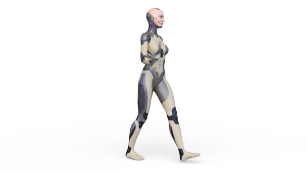 Representación Una Mujer Cyborg Caminando — Vídeo de stock