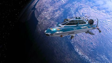 Bir uzay gemisinin ve Dünya 'nın 3 boyutlu canlandırması