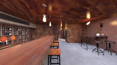 Tuğla duvar restoranlarının 3 boyutlu canlandırması