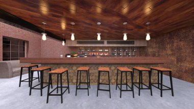 Tuğla duvar restoranlarının 3 boyutlu canlandırması