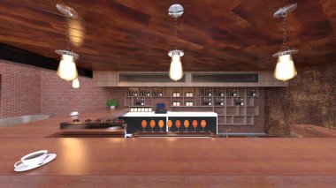 Tuğla duvar restoranlarının 3 boyutlu canlandırması