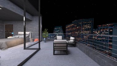 Çatı terasının 3B görüntülemesi