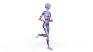 3D rendering of a running female alien