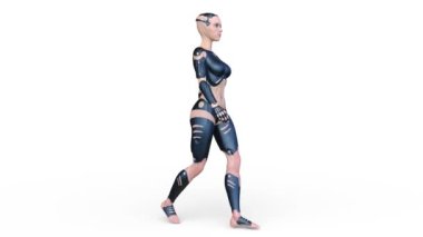 Yürüyen bir kadın sayborgun 3 boyutlu tasviri