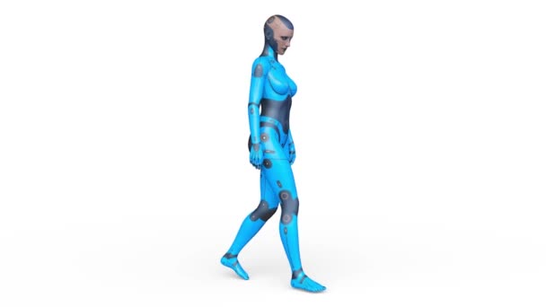 Rendering Female Cyborg Walking Face — Vídeo de stock