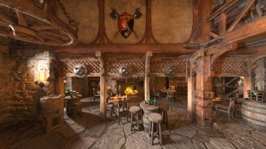 3D rendering of the bar with wooden interior