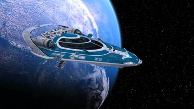 Bir uzay gemisinin ve Dünya 'nın 3 boyutlu canlandırması