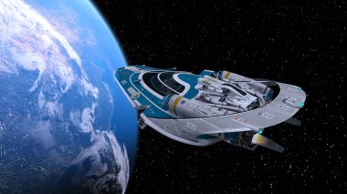 Bir uzay gemisinin ve Dünya 'nın 3 boyutlu canlandırması