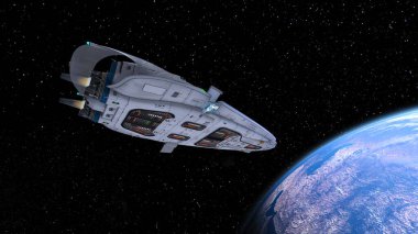 Bir uzay gemisinin ve Dünya 'nın 3 boyutlu canlandırması