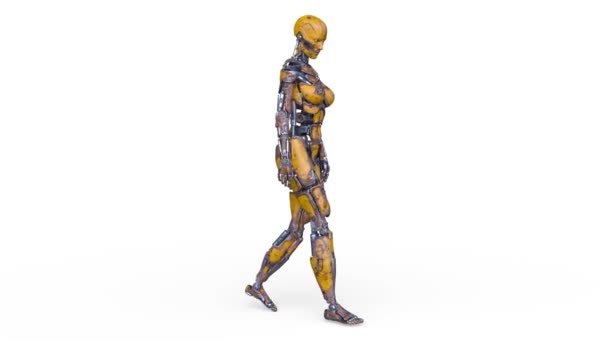 Rendering Female Robot Walking Face — Video Stock