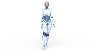 Yürüyen bir siber kadının 3 boyutlu canlandırması