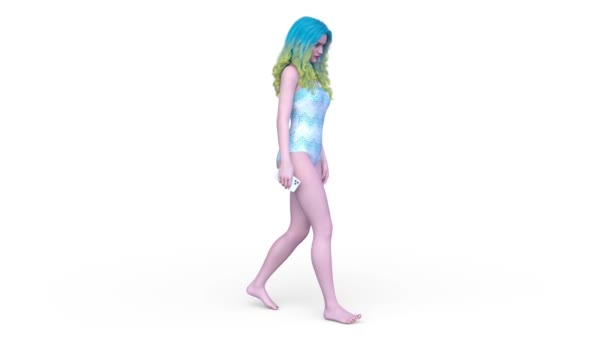 一个身穿泳衣的女人脸朝下走的3D图像 — 图库视频影像